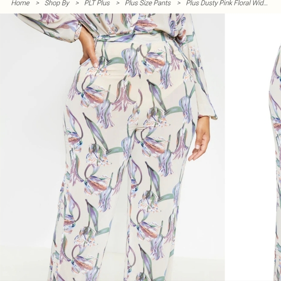 PrettyLittleThing Floral Sheer Wide Leg Pants- Cream Purple Vacation Holiday - Picture 10 of 12